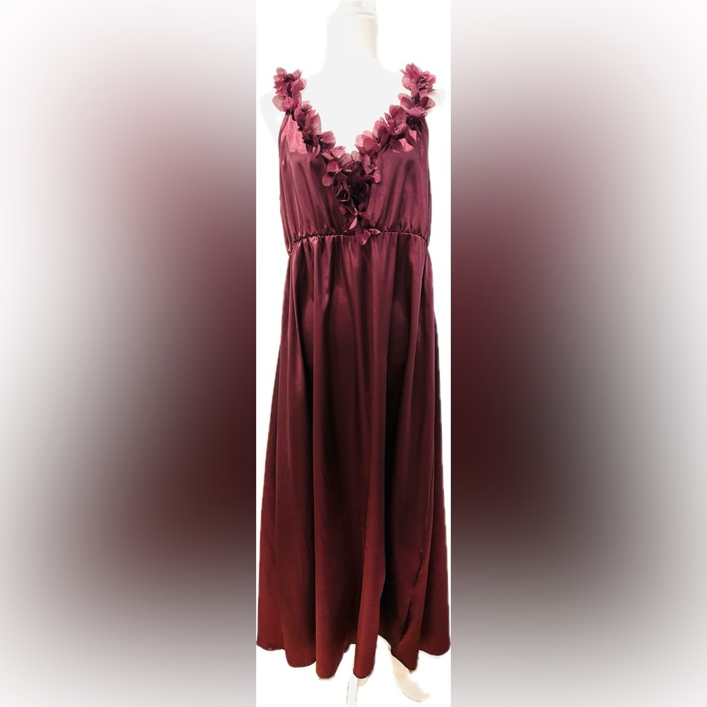 Elegant Plum Satin Nightgown or Maxi Dress